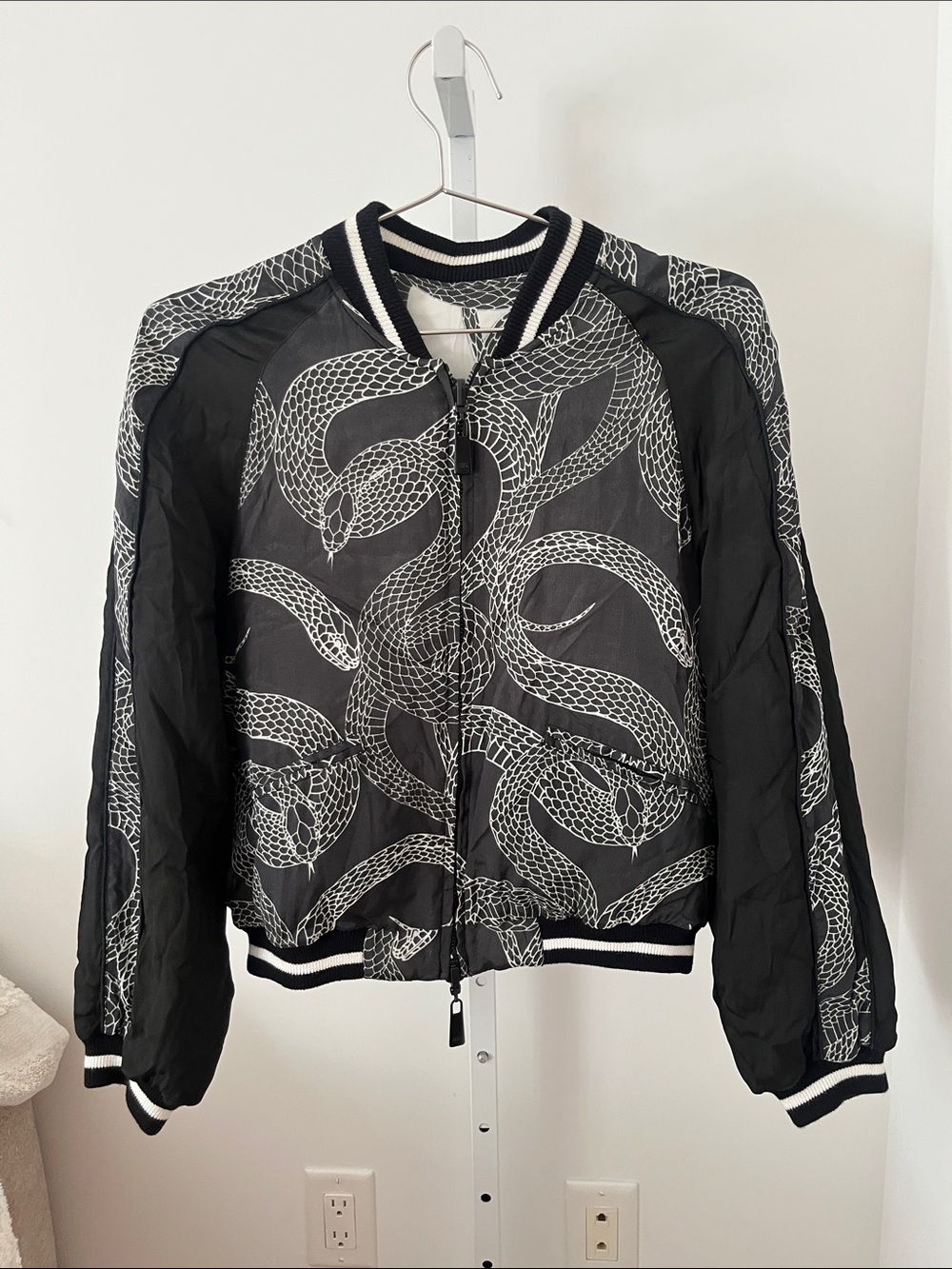 Marcelo Burlon Black & White Snake-Print Bomber Jacket